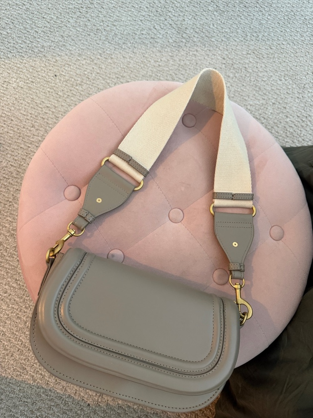 Zara Saddle Crossbody Bag in Taupe with Cream Strap
